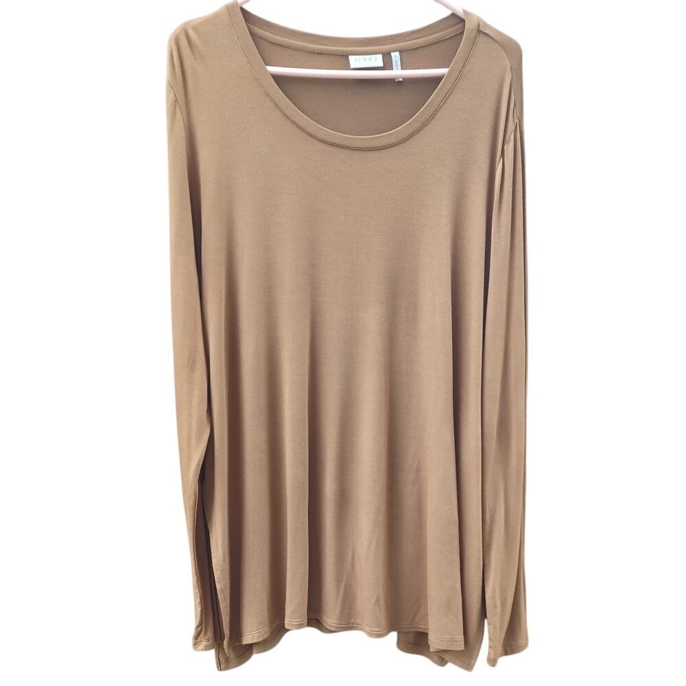 Camel Brown Oversized Tunic Top XL Lagenlook Boho Side Slit Stretch - Picture 2 of 8
